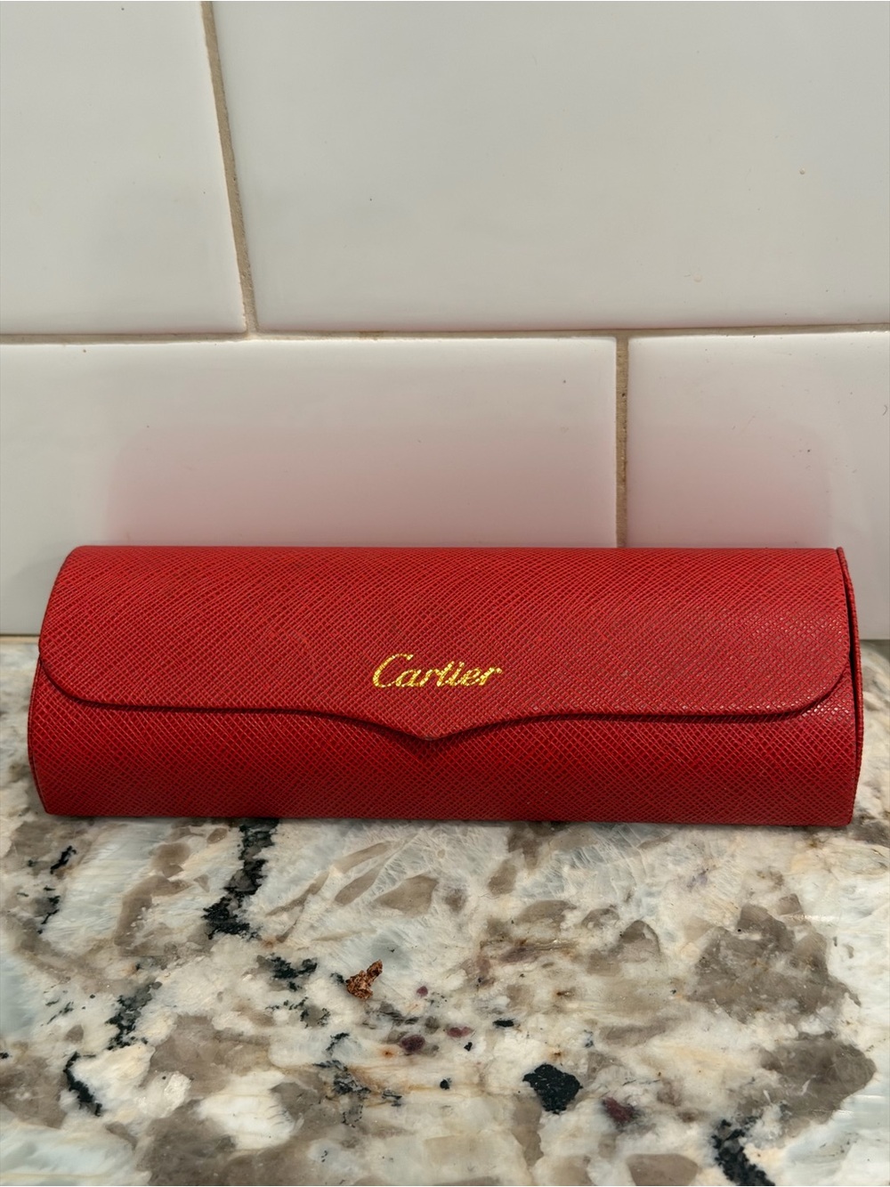 Cartier Red Leather Sunglasses Case with Gold Logo